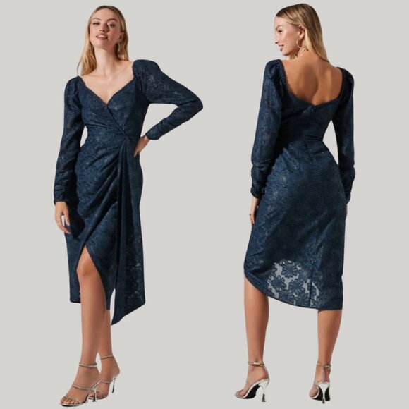 ASTR The Label Metallic Floral Long Sleeve Cocktail Dress - Picture 7 of 7